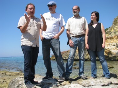 D'esquerra a dreta, Gerard Martí, Joan Gómez Pallarès, Jordi López i Anna Gutiérrez, durant la roda de premsa avui.