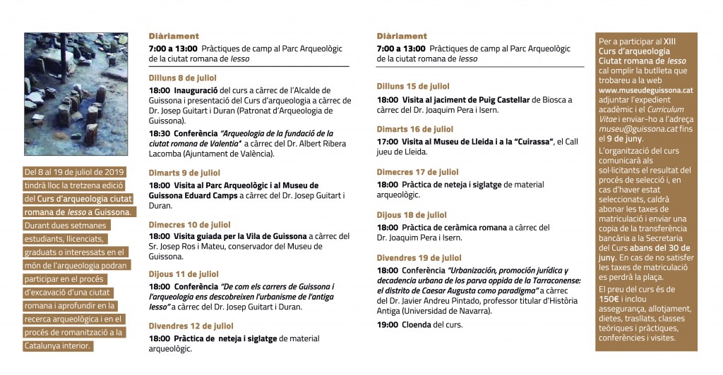 Curs Arqueologia Guissona 2019_programa