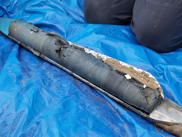 The Russian corer head full of lagoon sediments (and of palaeoenvironmental information!). Photo: GIAP/ICAC