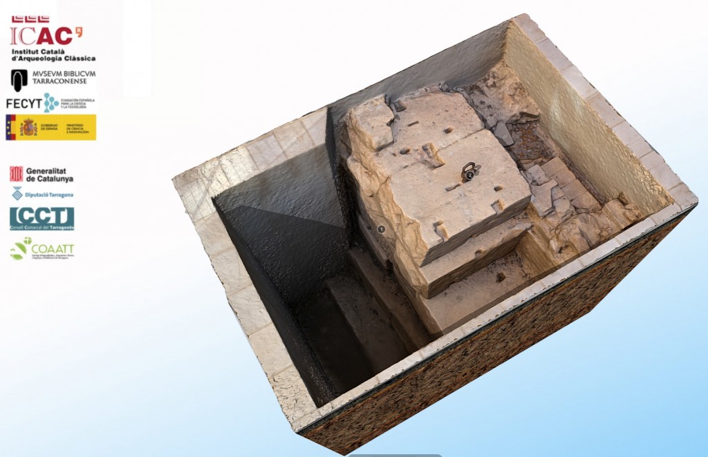 Model 3D de la fonamentació del mur del recinte de culte imperial. Foto: ICAC.